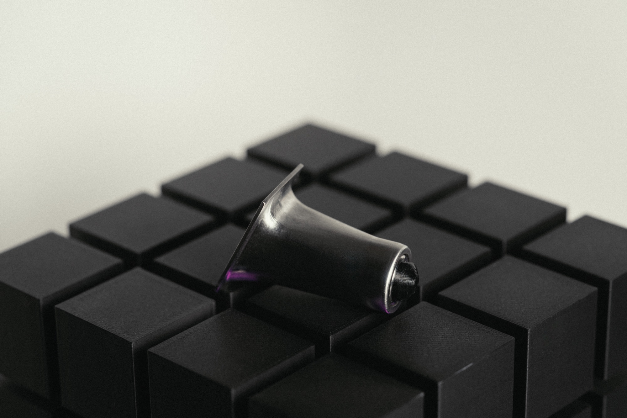 THYS heel mechanism prototype resting on black blocks